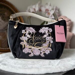 JUICY IN BLOOM HOBO BLACK LIQUORICE FLORAL RHINESTONES Y2K SHOULDER BAG TOTE